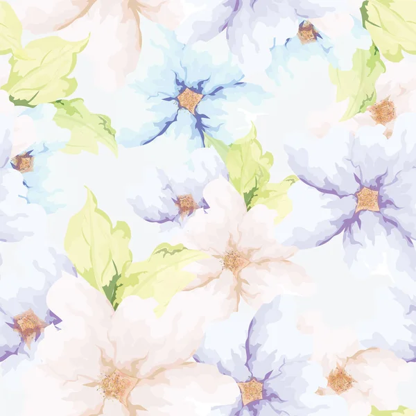 Blumen Nahtlose Muster Hintergrund Mit Aquarell Effekt — Stockvektor