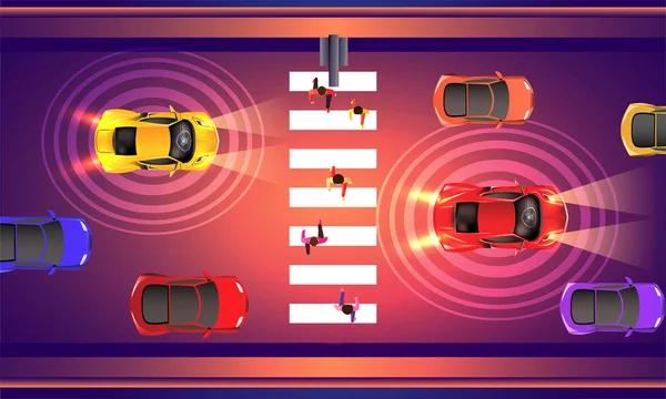Ovanifrån Trafiksignal Område Fjärranalys Systemet Upptäcka Stopp Läge Autonom Bil — Stock vektor