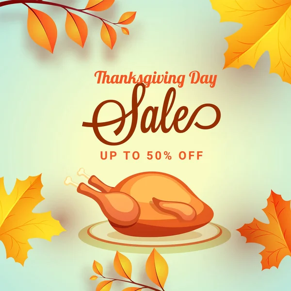 Vente Jour Thanksgiving Jusqu Réduction Offre Modèle Poster Avec Illustration — Image vectorielle