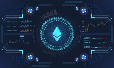 Head-Up Display (Hud) Cryptocurrency satım platformu kavramı bir Ethereum ticaret platformu.