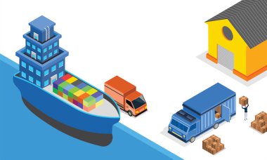 Teslimat kutuları warerhouse dışında kargo kutuları kamyon, deniz nakliye veya ulaşım kavramı yükleme adam nakliye için hazır.