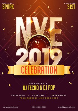 Nye (Yılbaşı) 2019 parti kutlama zaman ve mekan detayları ile tasarım şablonu.
