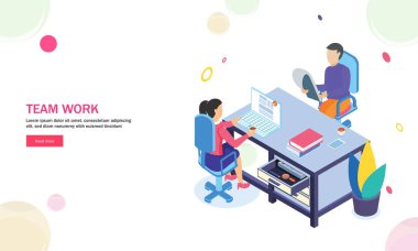 Dizüstü ekip çalışması kavramı için arka plan ile iş insanlar analiz Kullanıcı profiline izometrik çizimde.