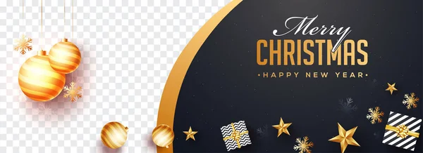 Top View Merry Christmas Happy New Year Website Banner Design — Stock Vector