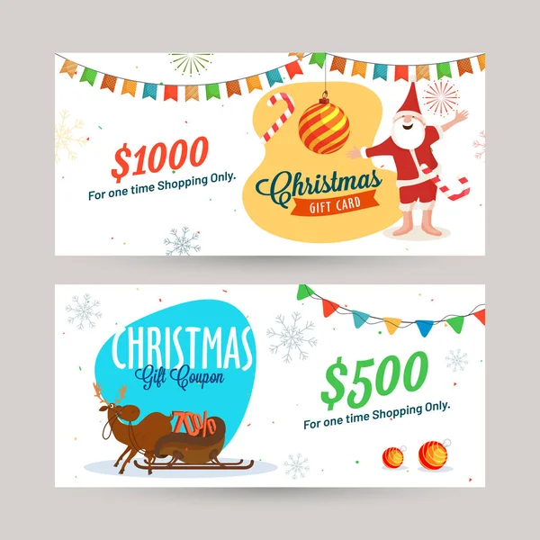 Diseño Tarjetas Regalo Navidad Con Diferentes Ofertas Descuento Santa Claus — Archivo Imágenes Vectoriales