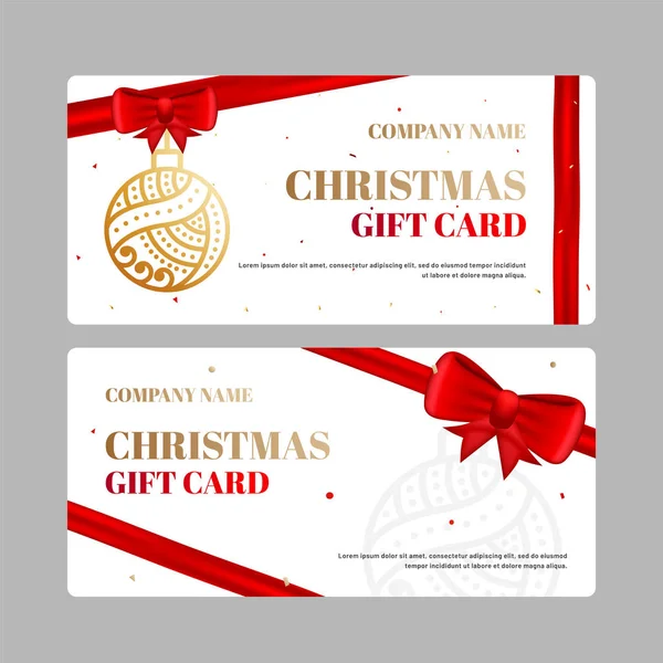 Biglietto Regalo Natale Voucher Mockup Con Ornamenti Natalizi Fiocco Rosso — Vettoriale Stock