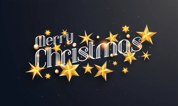 メリー クリスマスの最上位のビューの創造的なレタリングが祭り祭典の黒い背景に金色の星で飾られました — ストックベクタ
