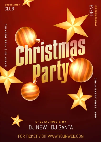 Christmas Party Flyer Template Design Christmas Ornaments Time Date Venue — Stock Vector