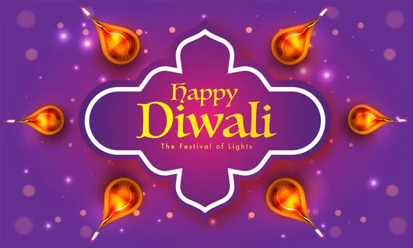 Gelukkige Diwali Poster Ontwerp Van Banner Bovenaanzicht Van Verlichte Realistische — Stockvector