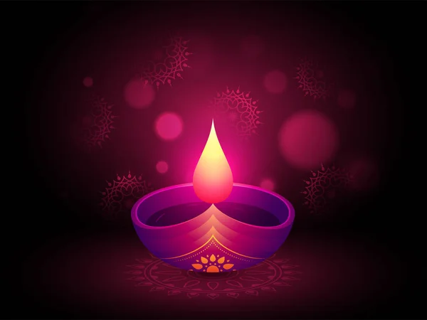 Parlak Mor Yanan Kandil Üzerinde Çiçek Arka Plan Bulanık Diwali — Stok Vektör