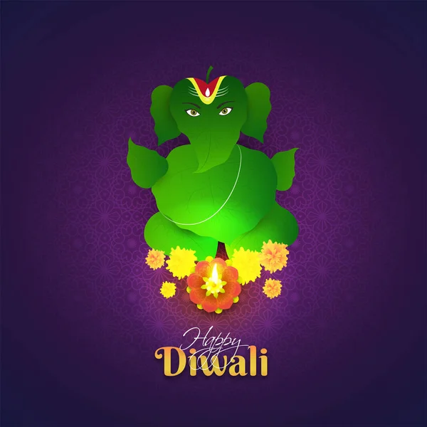 Happy Diwali Diseño Tarjeta Felicitación Con Señor Mitológico Hindú Ganesha — Archivo Imágenes Vectoriales