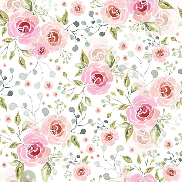 Pink Rose Flowers Decorative Florist Seamless Pattern Background — Stock Vector