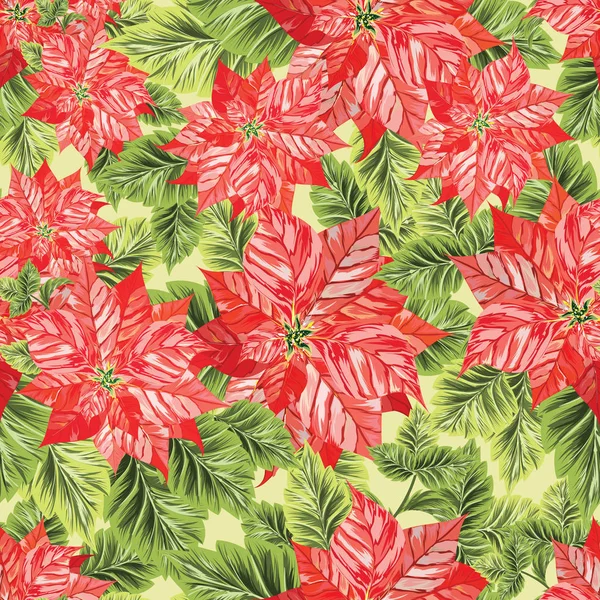 Belle Fleur Rouge Avec Des Feuilles Vertes Décorées Fond Motif — Image vectorielle