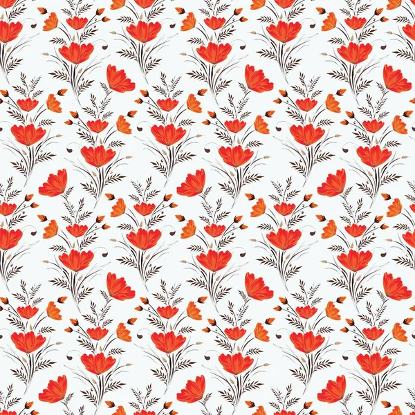 Estampado Ditsy Fondo Patrón Sin Costura Decorado Con Flores Rojas — Archivo Imágenes Vectoriales