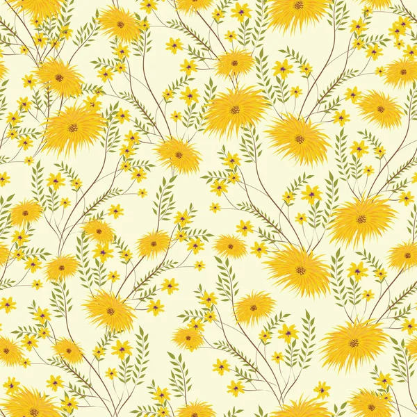 Yellow Floral Pattern Decorated Seamless Pattern Background — Stock Vector