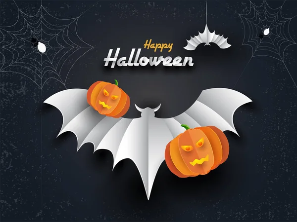 Šťastný Halloween Pozdrav Card Design Papírem Řez Dýně Netopýři Černém — Stockový vektor