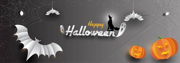 Happy Halloween Nagłówka Lub Transparent Projekt Papieru Wyciąć Dyni Upiorny — Wektor stockowy