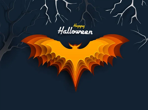 Happy Halloween Celebration Poster Template Design Paper Layer Cut Bat — Stock Vector