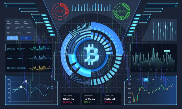 Futuristiska Teknik Plattform För Utbyte Kryptovaluta Head Display Bitcoin Trading — Stock vektor