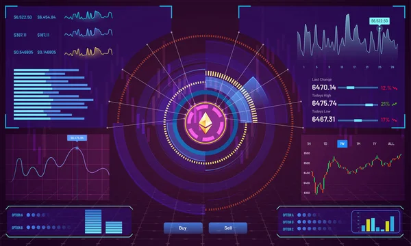 Criptomoeda Conceito Plataforma Negociação Ethereum Head Display Hud Fundo — Vetor de Stock