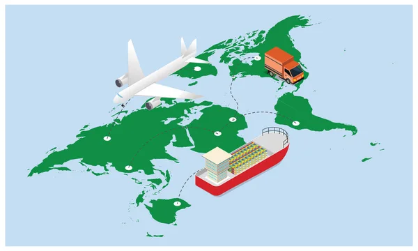 Иллюстрация Слежения Воздушными Грузами Автомобильным Транспортом Морским Судоходством Фоне Мировой — стоковый вектор