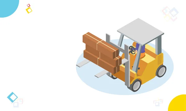 Forklift Loading Freight Logistics Transportation Concept Based Responsive Web Banner — Stock Vector