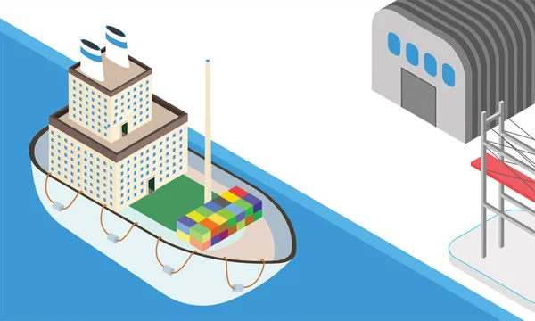 Seeschifffahrtskonzept Basiert Auf Isometrischem Design Frachtboxen Aus Dem Lager Seeweg — Stockvektor