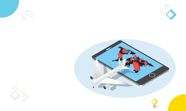 Système Localisation Ligne Livraison Fret Aérien Smartphone Isométrique Avec Carte — Image vectorielle