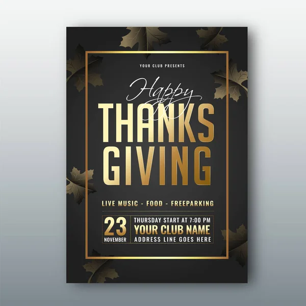 Happy Thanksgiving Template Flyer Design Date Venue Details — Stock Vector