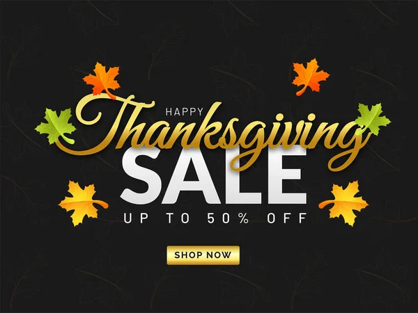 Stylish Calligraphy Thanksgiving Sale Poster Banner Design Discount Offer Decorated — Stock Vector