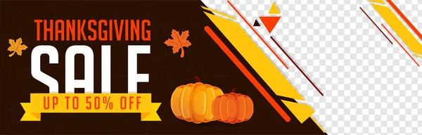Website Sale Banner Design Discount Offer Pumpkins Maple Leaves Thanksgiving — Stock Vector