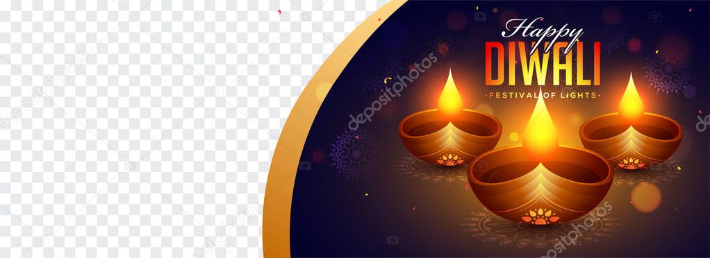 Website header or banner design with realistic illuminated oil lamps on floral blue background with space for your product image.
