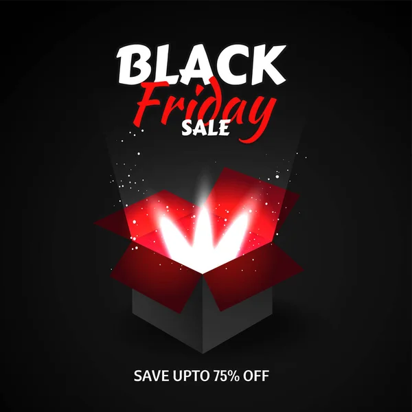 Černý Pátek Prodej Šablony Sleva Dárek Box Černém Pozadí Reklamní — Stockový vektor