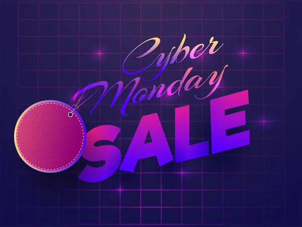 Texto Elegante Cyber Monday Com Etiqueta Venda Fundo Grade Roxa — Vetor de Stock