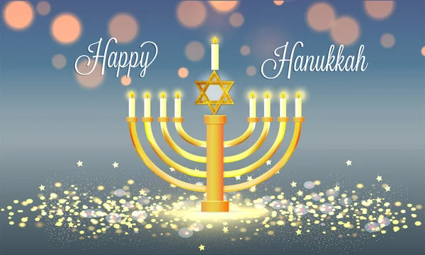 Happy Hanukkah Affiche Carte Vœux Design Avec Candélabre Traditionnel Sur — Image vectorielle