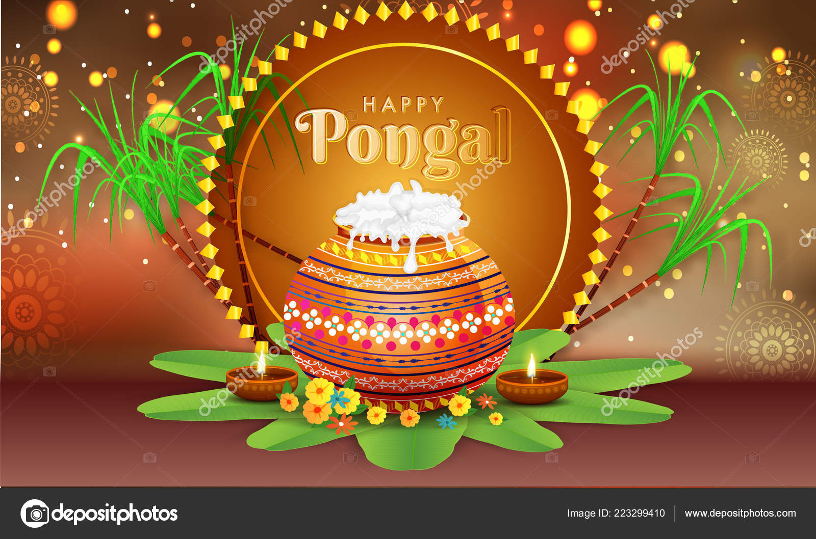 Greeting Card Design Happy Pongal Festival Celebration Traditional