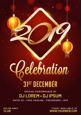 31 Aralık 2019 yazı, saat, tarih ve mekan detayları ile kutlama parti şablonu.