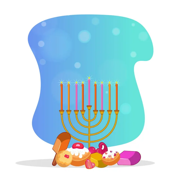 Célébration Juive Conception Carte Voeux Avec Menorah Traditionnelle Éléments Alimentaires — Image vectorielle