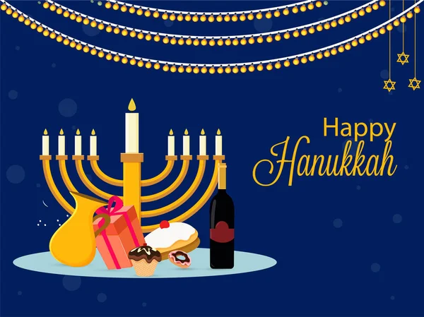 Fondo Celebración Del Festival Hanukkah Feliz Con Ilustración Los Elementos — Vector de stock