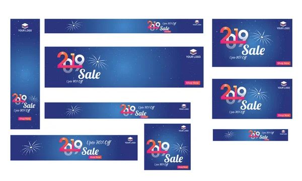 Website Header Banner Template Set Discount Offer New Year Sale — Stock Vector