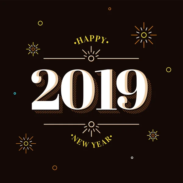 Feliz Año Nuevo Diseño Tarjeta Felicitación Con Texto 2019 Elementos — Vector de stock