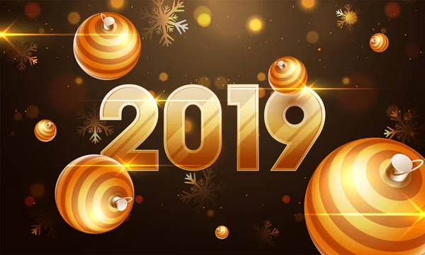 2019 Poster Oder Banner Design Mit Glänzenden Goldenen Kugeln Auf — Stockvektor