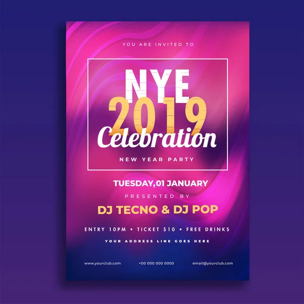 Nye New Year Eve 2019 Celebration Template Flyer Design Time — Stock Vector