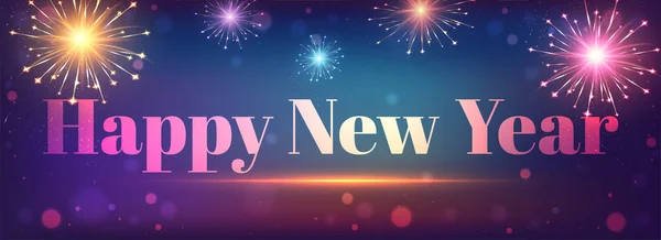 Поздравляем Новым Годом Заголовок Баннер Горящим Фейерверком Веселом Фоне — стоковый вектор