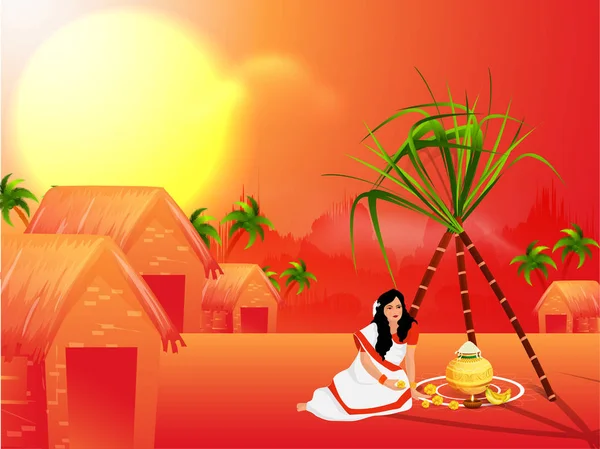 Happy Pongal Background Festival Sul Índia —  Vetores de Stock