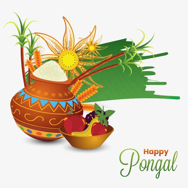 South Indian Dożynki Happy Pongal Celebracja Życzeniami Plakat — Wektor stockowy