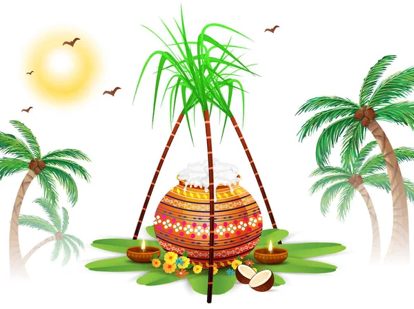 Glücklich Pongal Hintergrund Südindisches Festival — Stockvektor