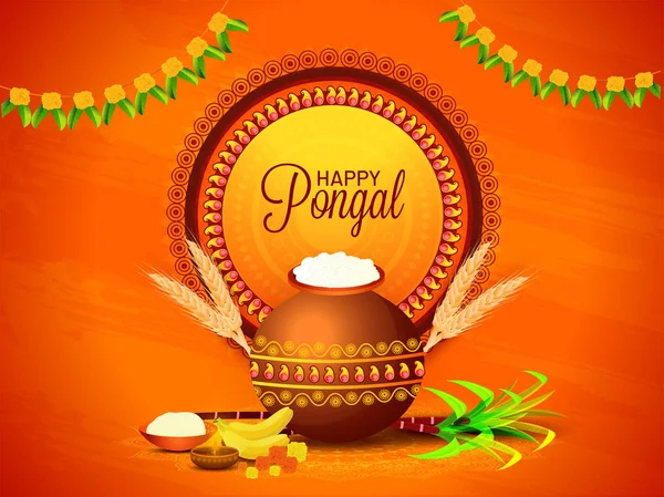 South Indian Harvest Festival Happy Pongal Celebrations Banner Poster Design — Stock Vector