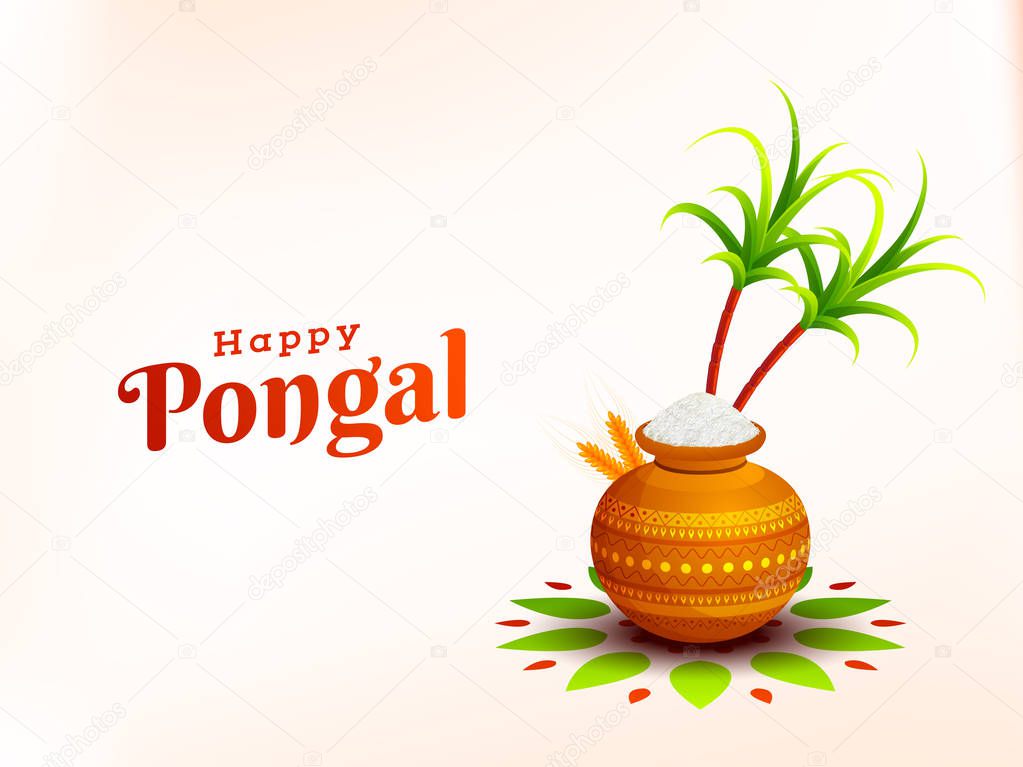 Greeting card design for Happy Pongal festival celebration. Harvest festival of South India.