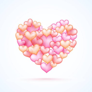 Yaratıcı kalp parlak beyaz zemin üzerine pembe ve kırmızı kalpler tarafından yapılan.